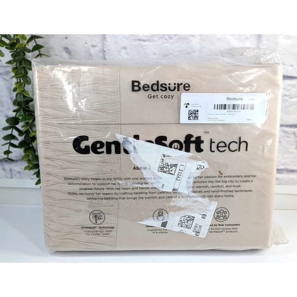 KING SET NEW!🌿Bedsure Flat Fitted Sheets Bed Bedding Set 2Pillow Cases Nuetral